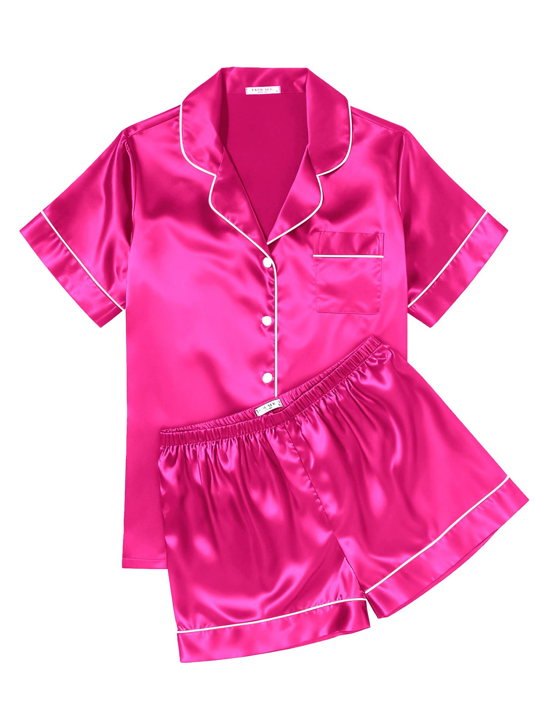Ekouaer Womens Silk Satin Pajama Sets Soft Short Sleeve Button Down Sleepwear Top and Shorts 2 Piece Pjs Lounge Set
