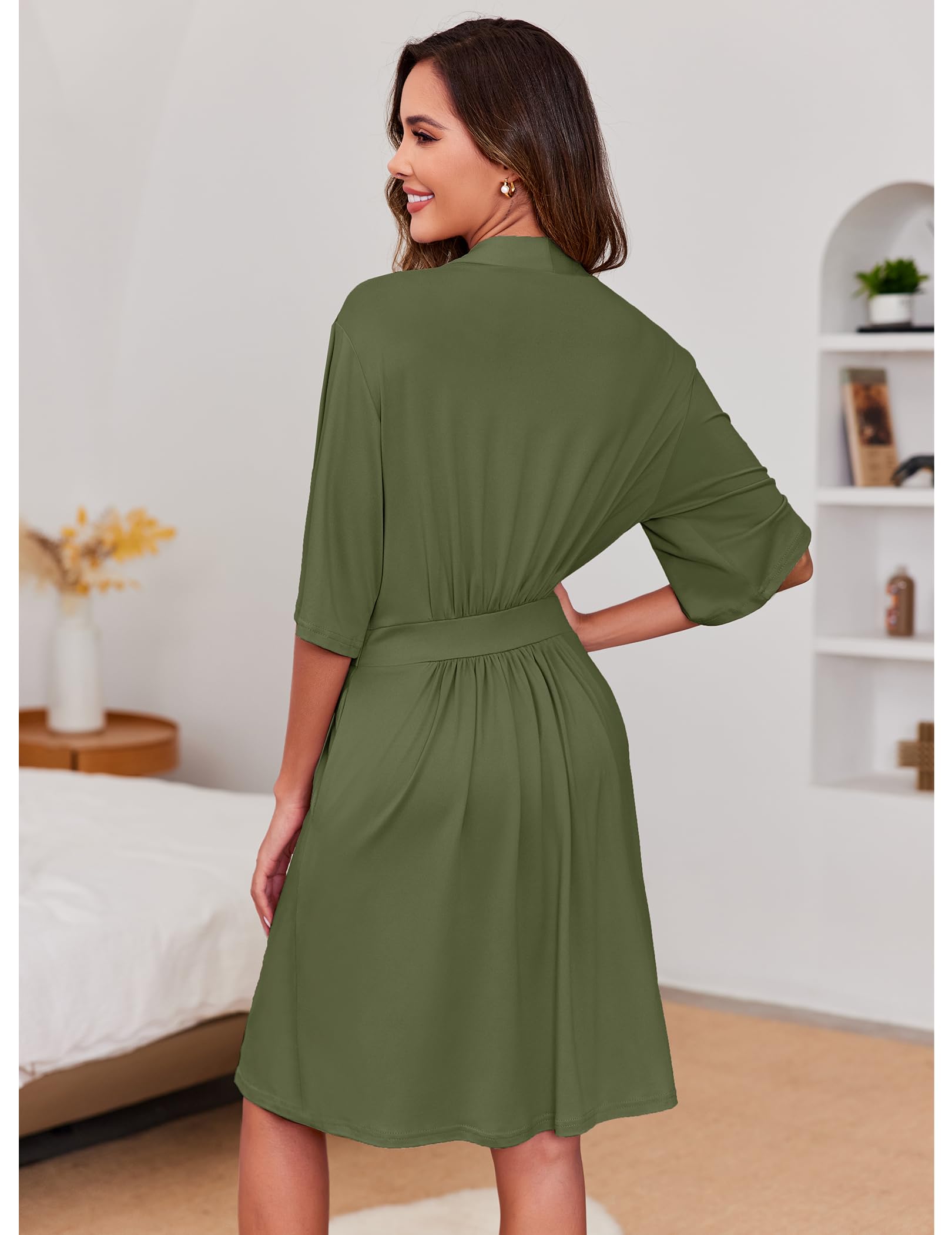 Ekouaer Short Robes for Women Lightweight Kimono Robes Knit Bathrobe Soft Sleepwear with Pockets S-XXL WEBE CLOTHING