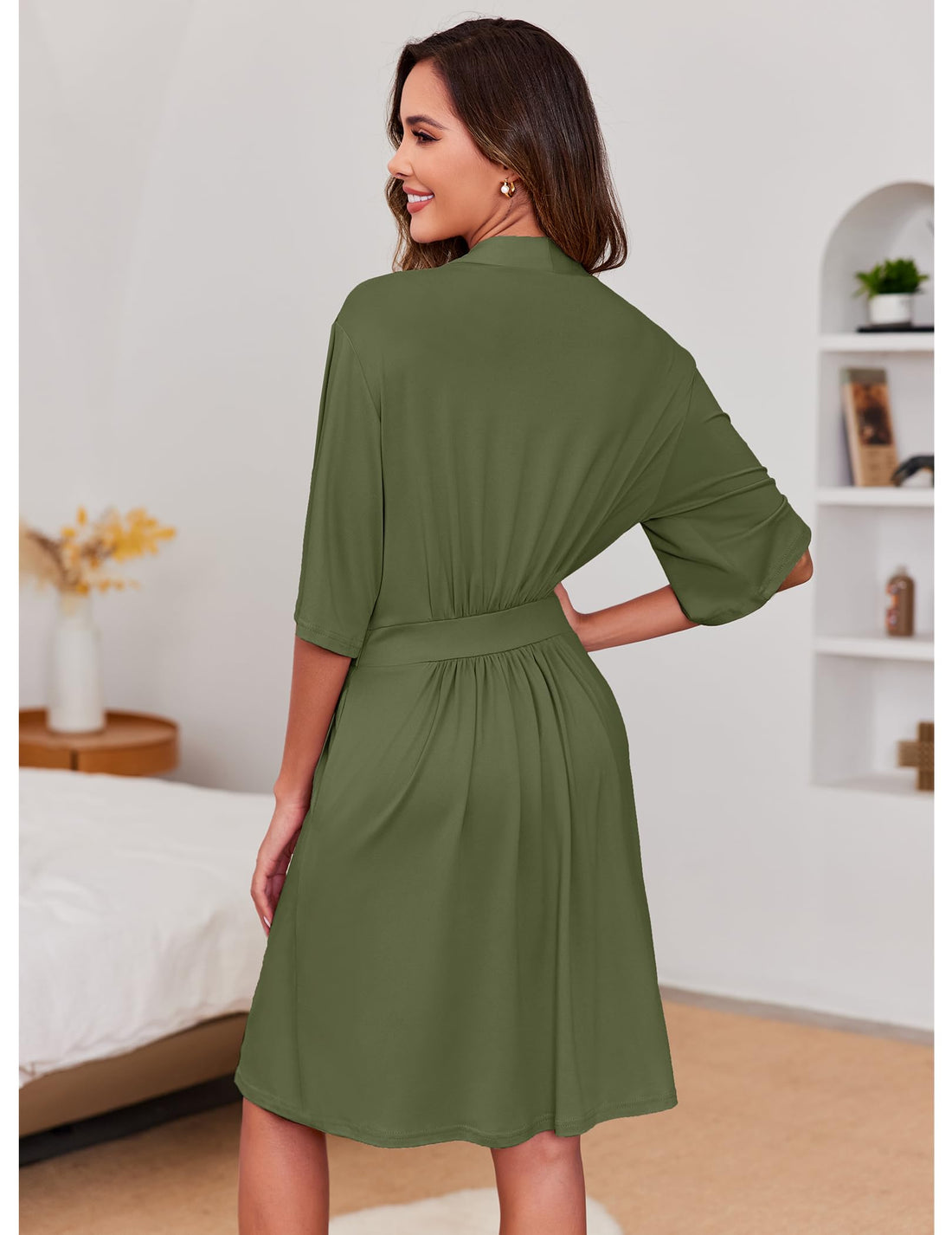 Ekouaer Short Robes for Women Lightweight Kimono Robes Knit Bathrobe Soft Sleepwear with Pockets S-XXL WEBE CLOTHING