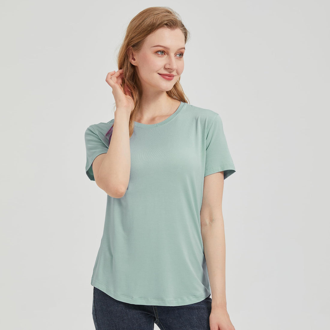 netdraw Women's Soft Bamboo Viscose T-Shirt, Curved Hem Crew Neck Short Sleeve Moisture Wicking Casual Sleep Pajama Tops
