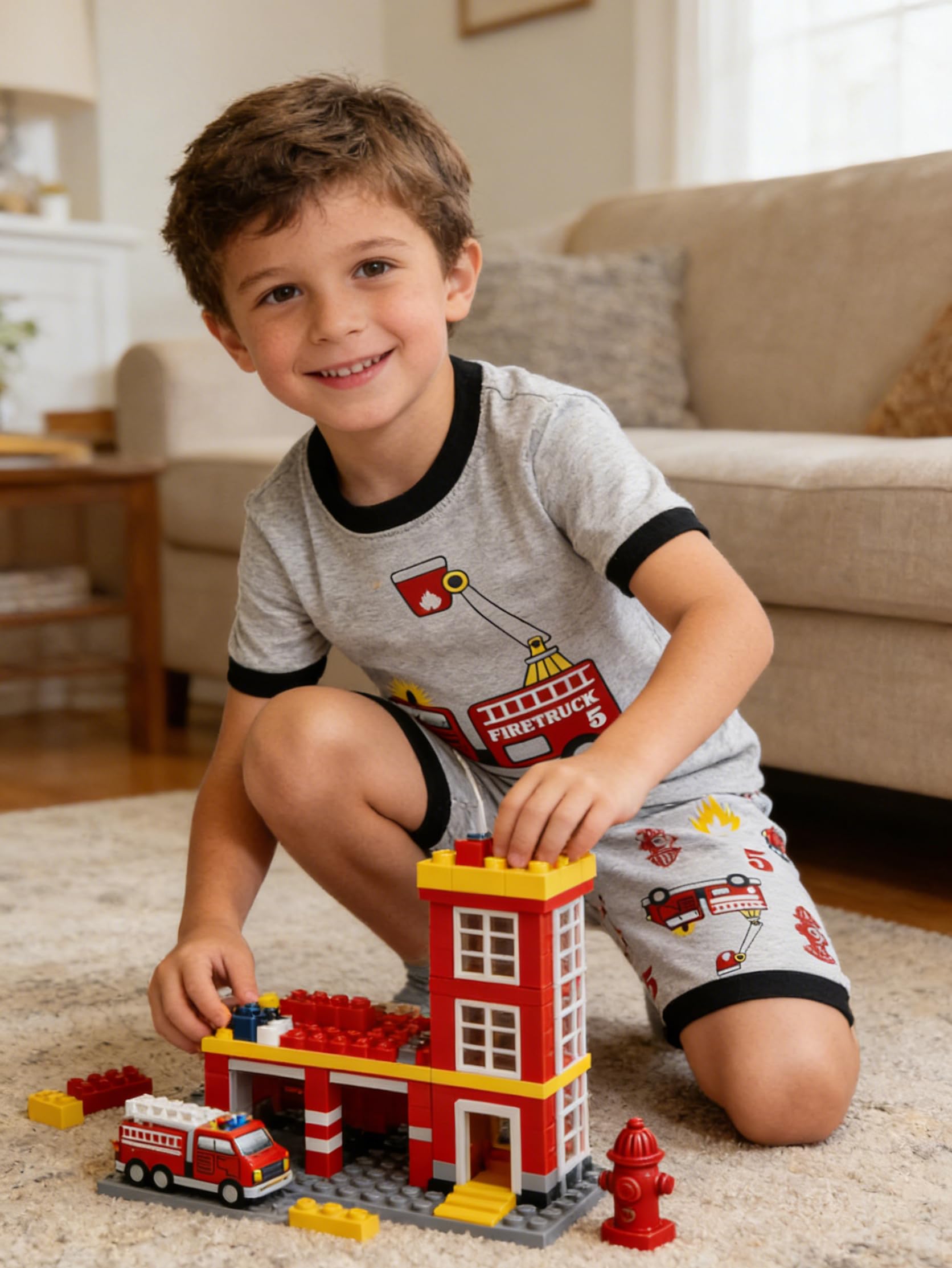 Little Hand Toddler Boys Pajamas Kids Dinosaur Summer PJS Monster Truck Boy Tractor Jammies Hockey Short Sets 2-7 Years