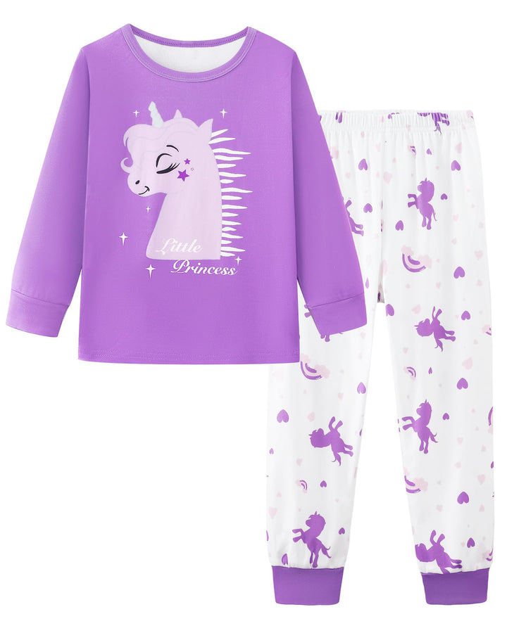 Mikrdoo Girls Pajamas Kids 2 Piece Pjs Set Soft Cozy Long Sleeve Top and Pants Stretchy Girls' Sleepwear Size 4-14 Years