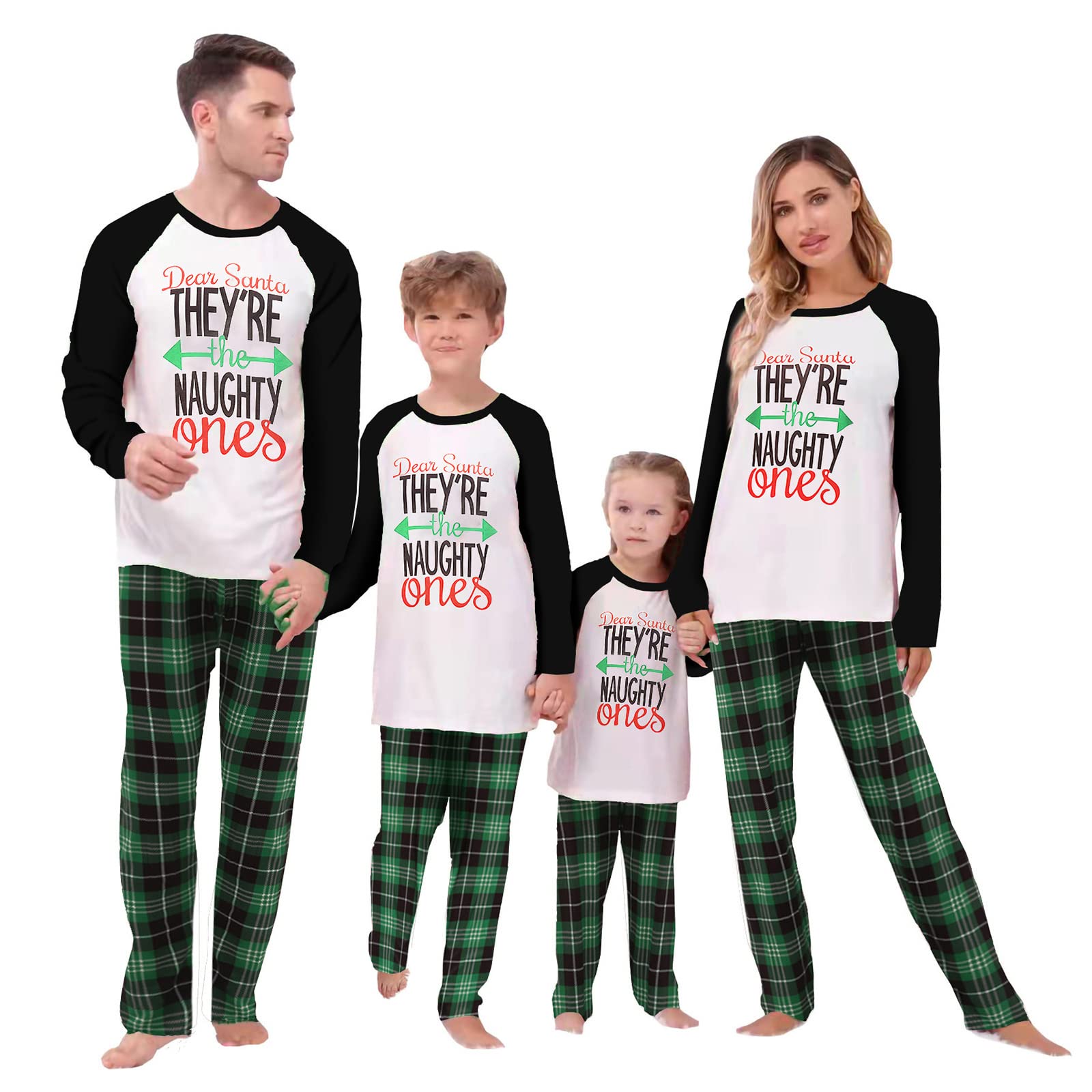 Awoscut Christmas Family Matching Pajamas Sets Christmas PJ's Letter Print Top and Plaid Pants Jammies Sleepwear