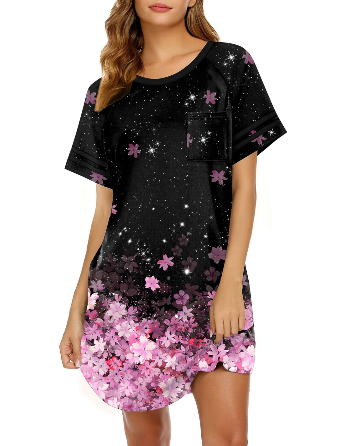 Ekouaer Nightgowns for Women Short Sleeve Sleepshirts Crew Neck Nightshirts Color Block Pajamas Dress Soft Sleepwear WEBE CLOTHING