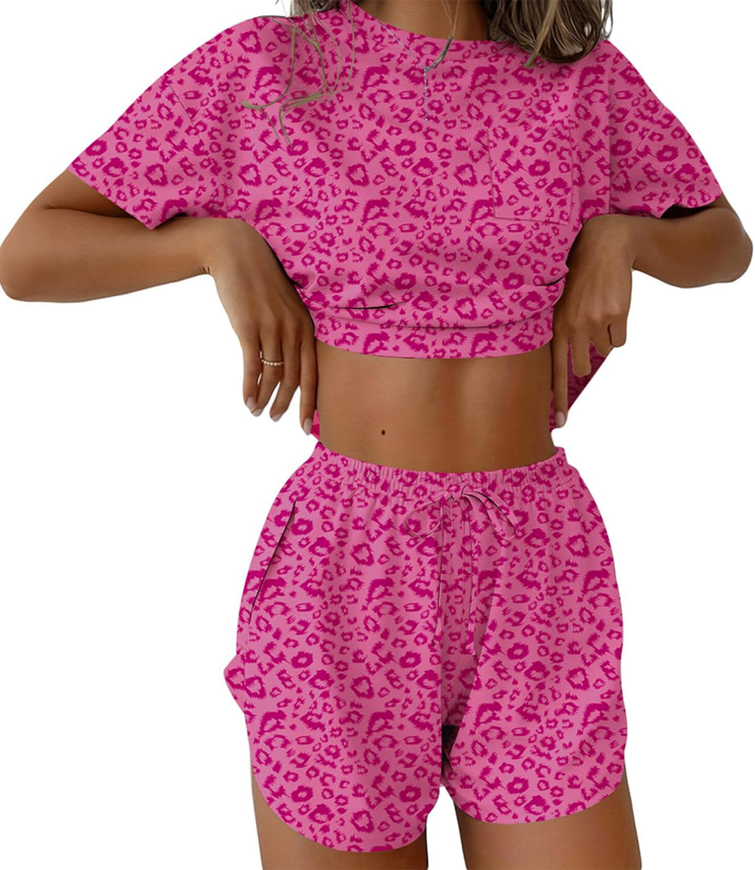 Women's 2 Piece Pajama Set Short Sleeve Sexy Side Split Short Lounge Set Cute Comfy Sleepwear Loungewear