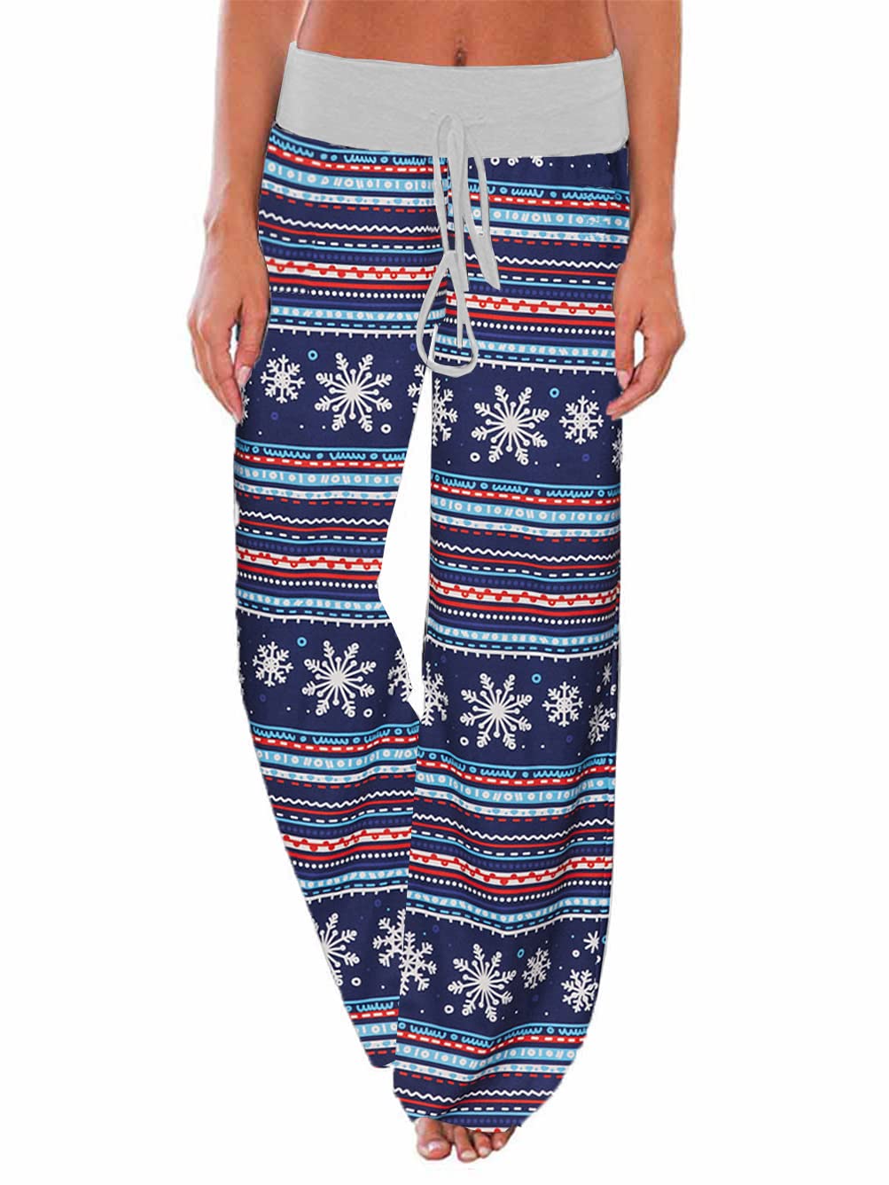 iChunhua Women's Comfy Stretch Floral Print Drawstring Palazzo Wide Leg Lounge Pant