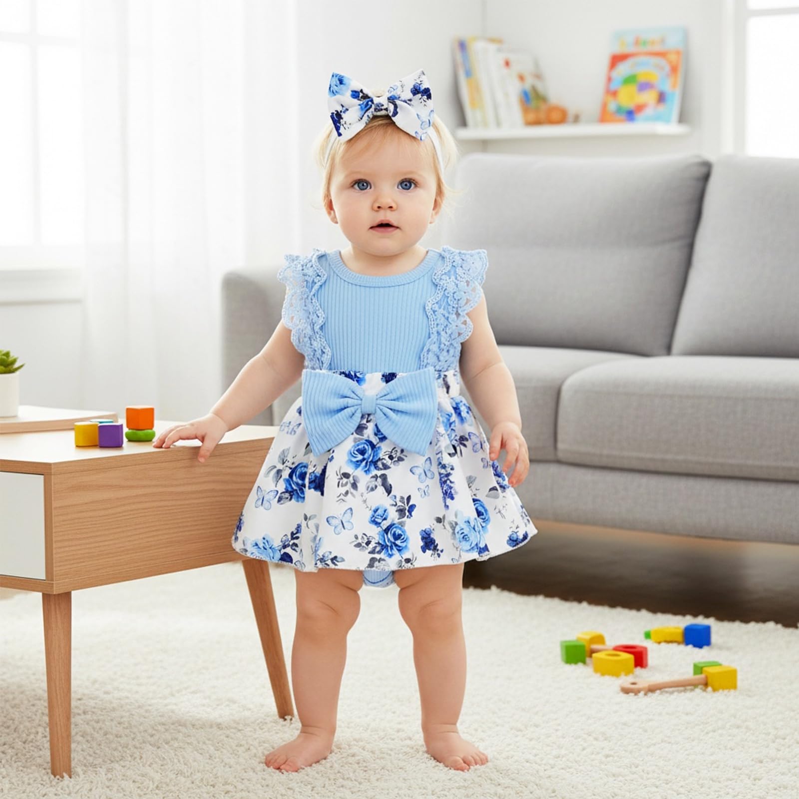 Baby Girl Clothes Newborn Romper Dress Infant Lace Ruffle Sleeveless Summer Outfits with Headband 0-12 Months WEBE CLOTHING
