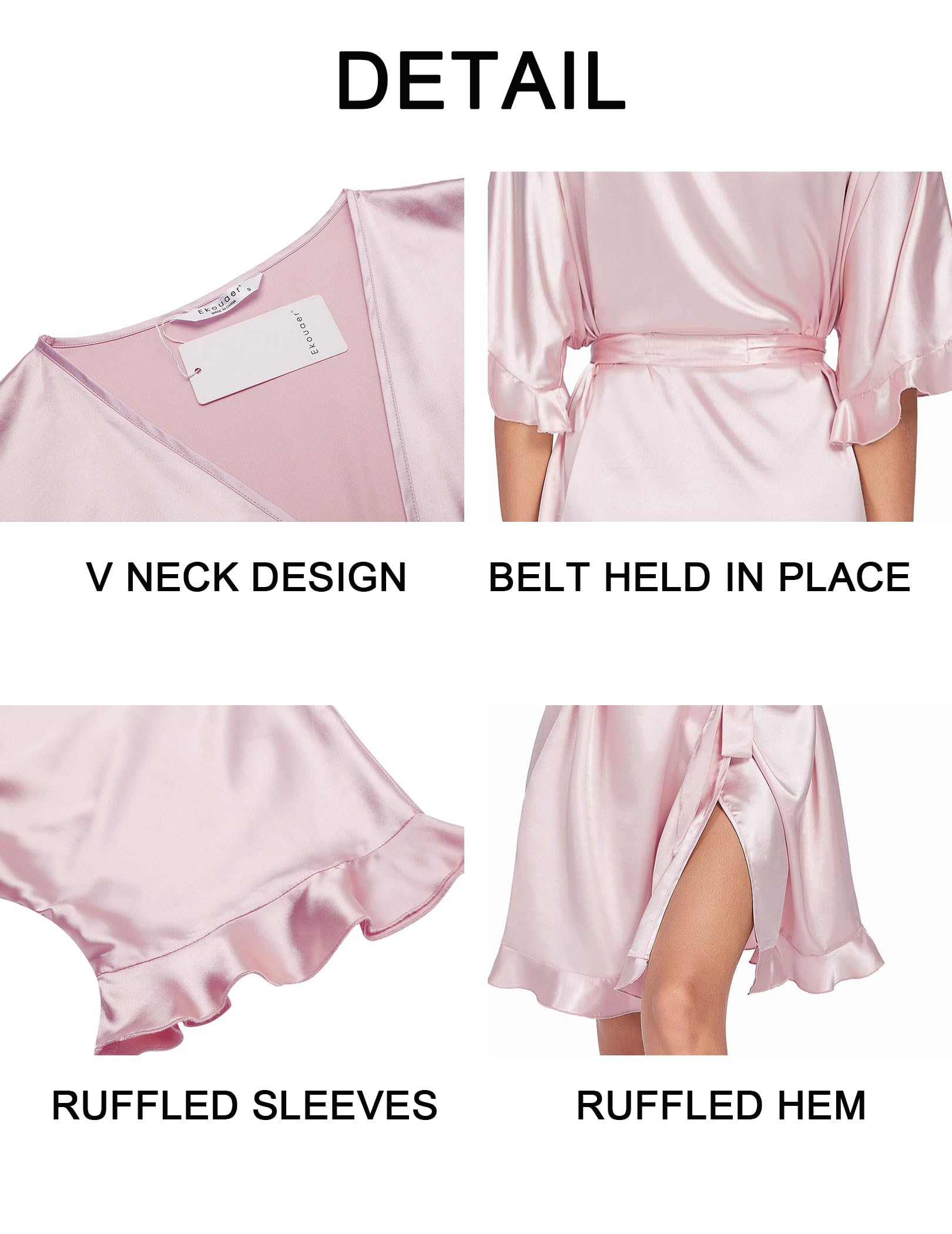 Ekouaer Womens Silk Robe Short Satin Kimono Bathrobe Bridesmaid Sleepwear | Half Sleeve, Ruffle, Comfy, Wedding Party Dressing Gown, Tabove-knee-length WEBE CLOTHING