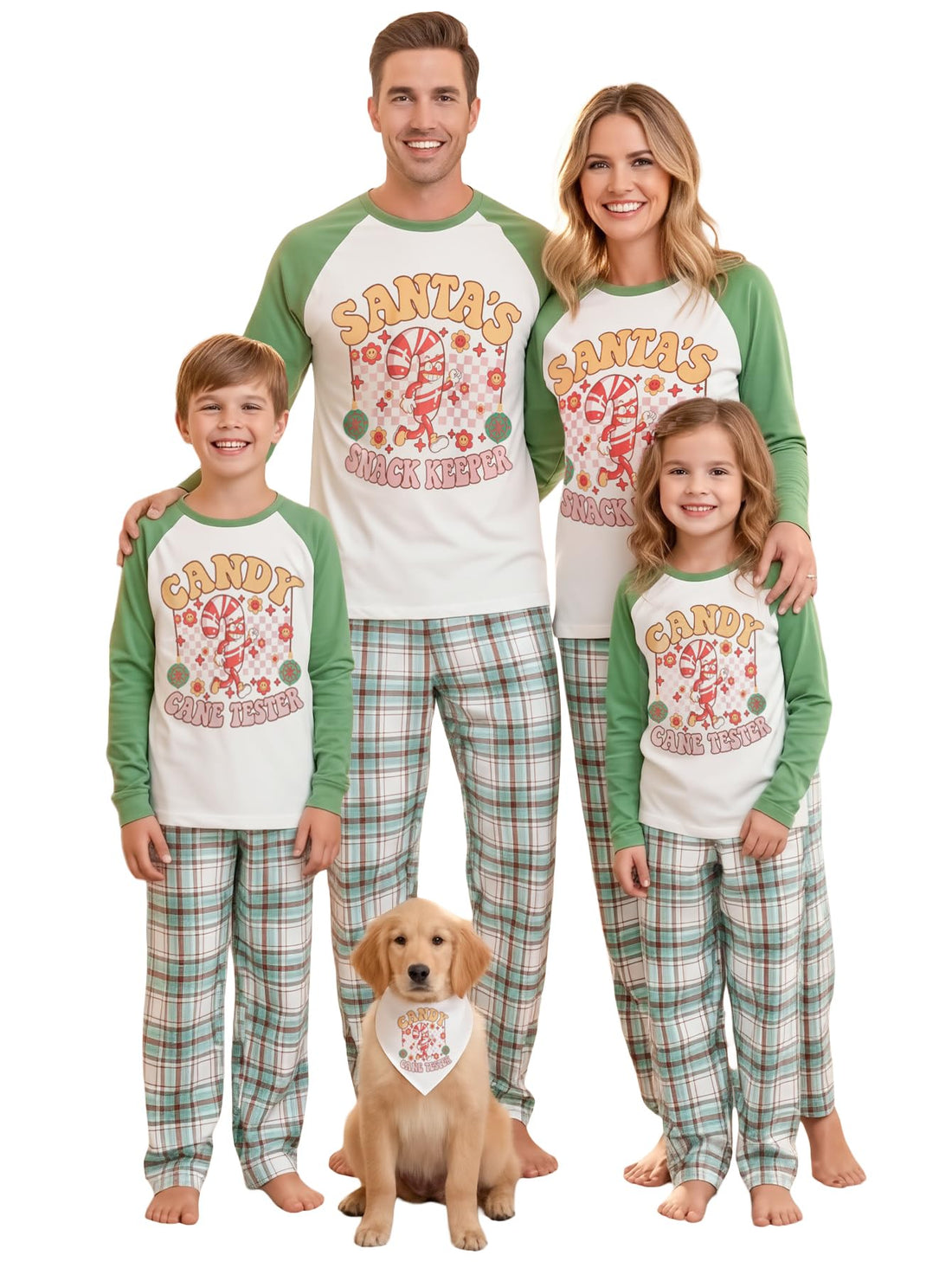 IFFEI Matching Family Pajamas Sets Christmas PJ's Letter Print Top and Plaid Bottom Sleepwear Jammies with Pockets