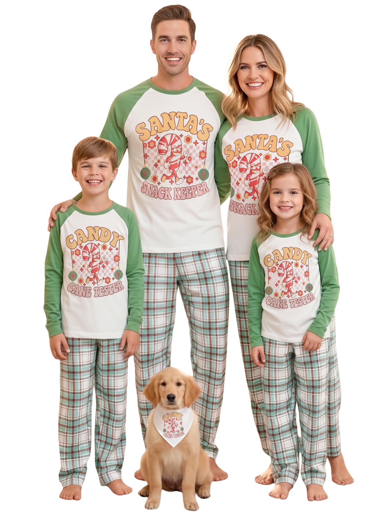 IFFEI Matching Family Pajamas Sets Christmas PJ's Letter Print Top and Plaid Bottom Sleepwear Jammies with Pockets