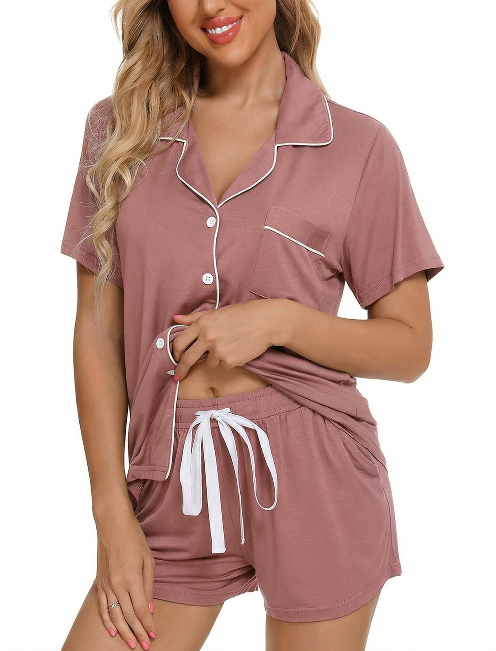 Leikar Womens Button Down Pajama Sets Bride Pajamas Sets Sleepwear Shorts Lounge Set