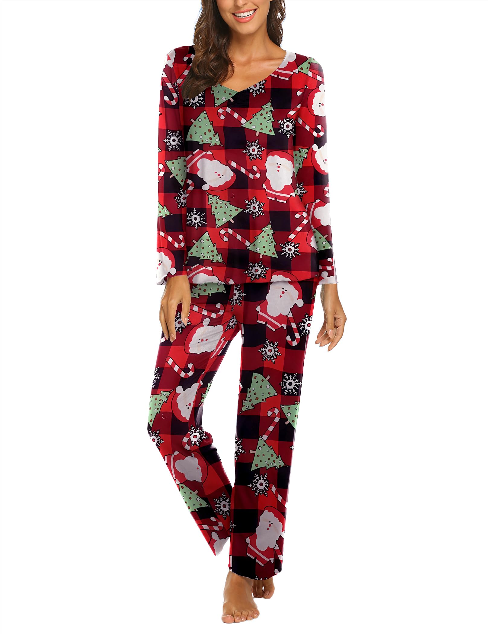Ekouaer Womens Pajama Sets 2 Piece Lounge Set Fall Winter Pajamas Long Sleeve Pjs Top and Pants Soft Pj Sets Loose Sleepwear
