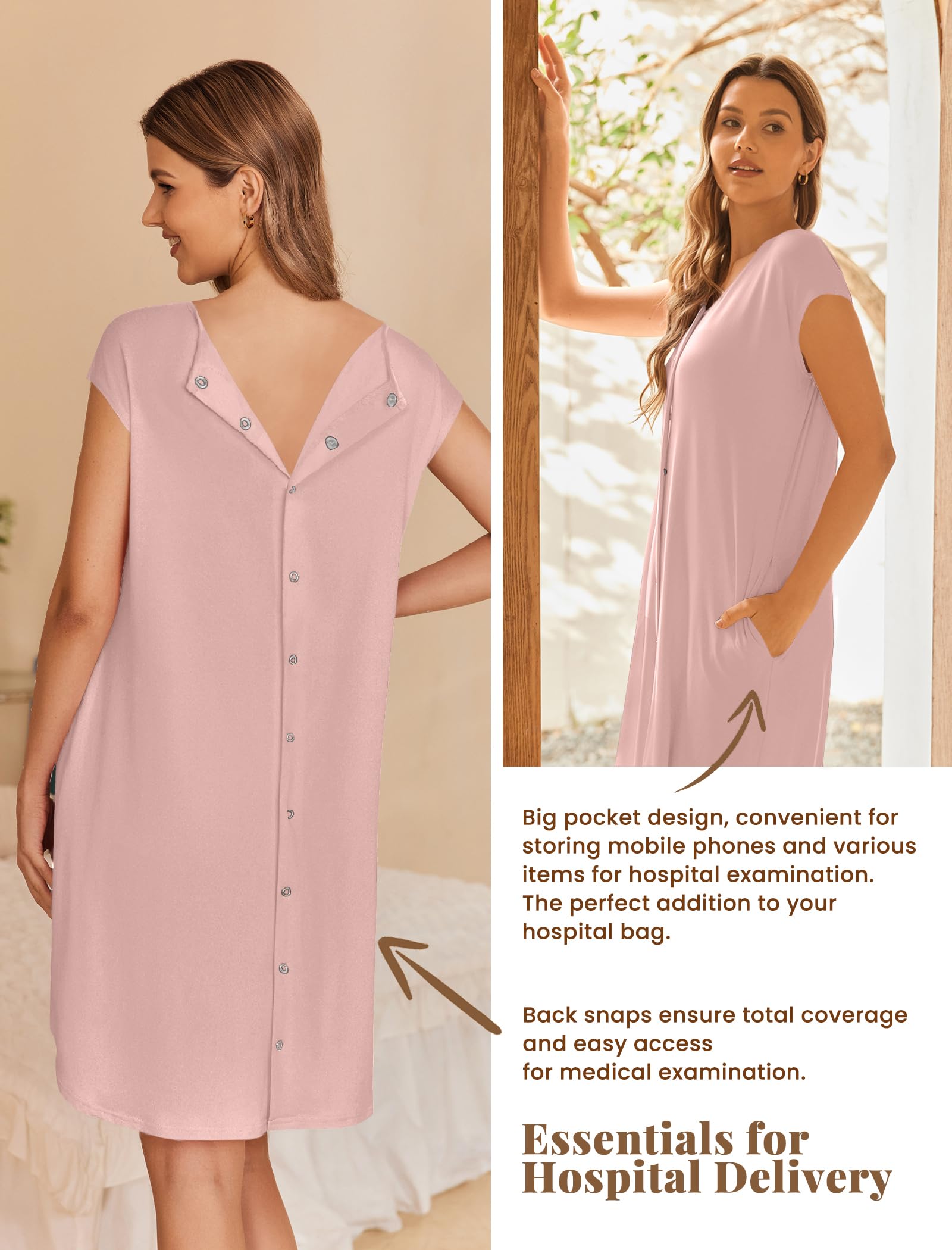 Ekouaer Labor and Delivery Gown for Hospital Birthing Gown Nursing Dress | Open Back Birthing Gown, Maternity Nursing Pajamas Dress Breastfeeding, Button C Section Postpartum Clothes