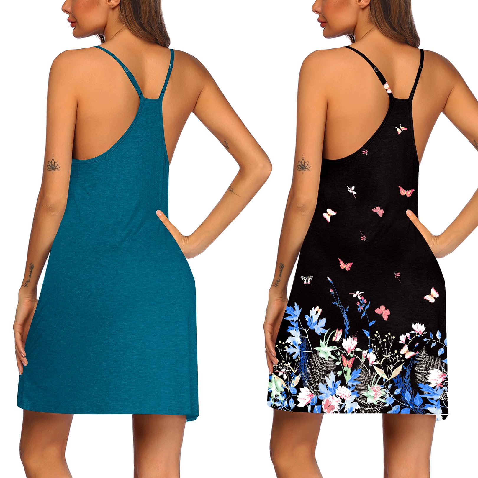 Ekouaer 2 Pack Nightgown for Womens Sleeveless Sleepwear Sleep Tank Chemise | Racerback Sleep Dress Sexy Nighties Ladies Night Dress Soft Pajama Dress Cami Nightgown with Adjustable Spaghetti Straps WEBE CLOTHING