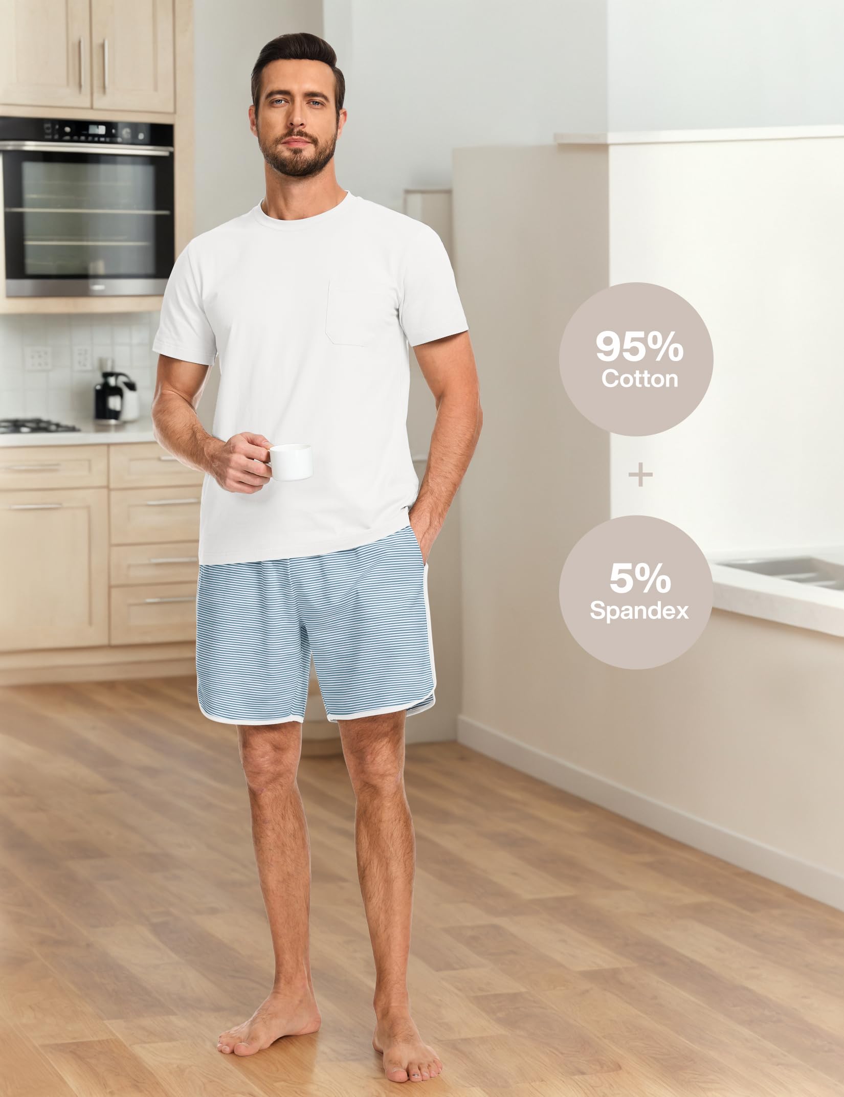 Mens Cotton Pajamas Set Stripe 2 Piece Lounge Set Pjs Summer Short Sleeve and Shorts Comfy Loungewear with Pockets WEBE CLOTHING
