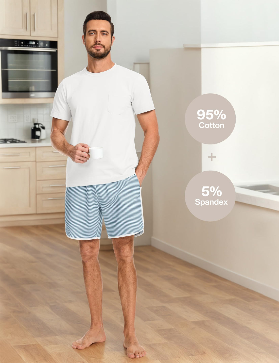 Mens Cotton Pajamas Set Stripe 2 Piece Lounge Set Pjs Summer Short Sleeve and Shorts Comfy Loungewear with Pockets WEBE CLOTHING