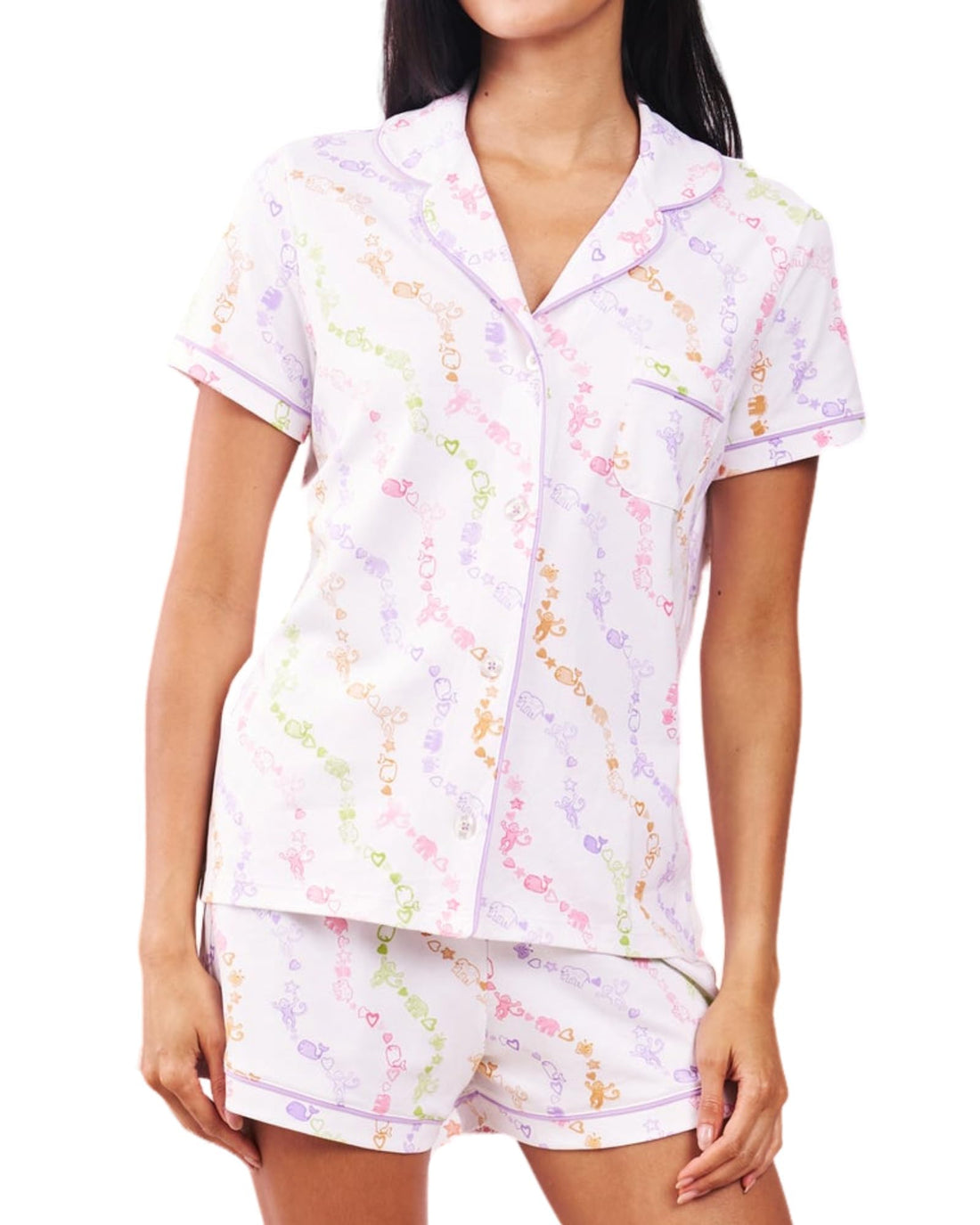 Women Y2k Pajamas Set Cute Preppy 2PCS Button Down Holiday Monkey Shorts Summer Outfit Beach Vacation Loungewear PJs WEBE CLOTHING