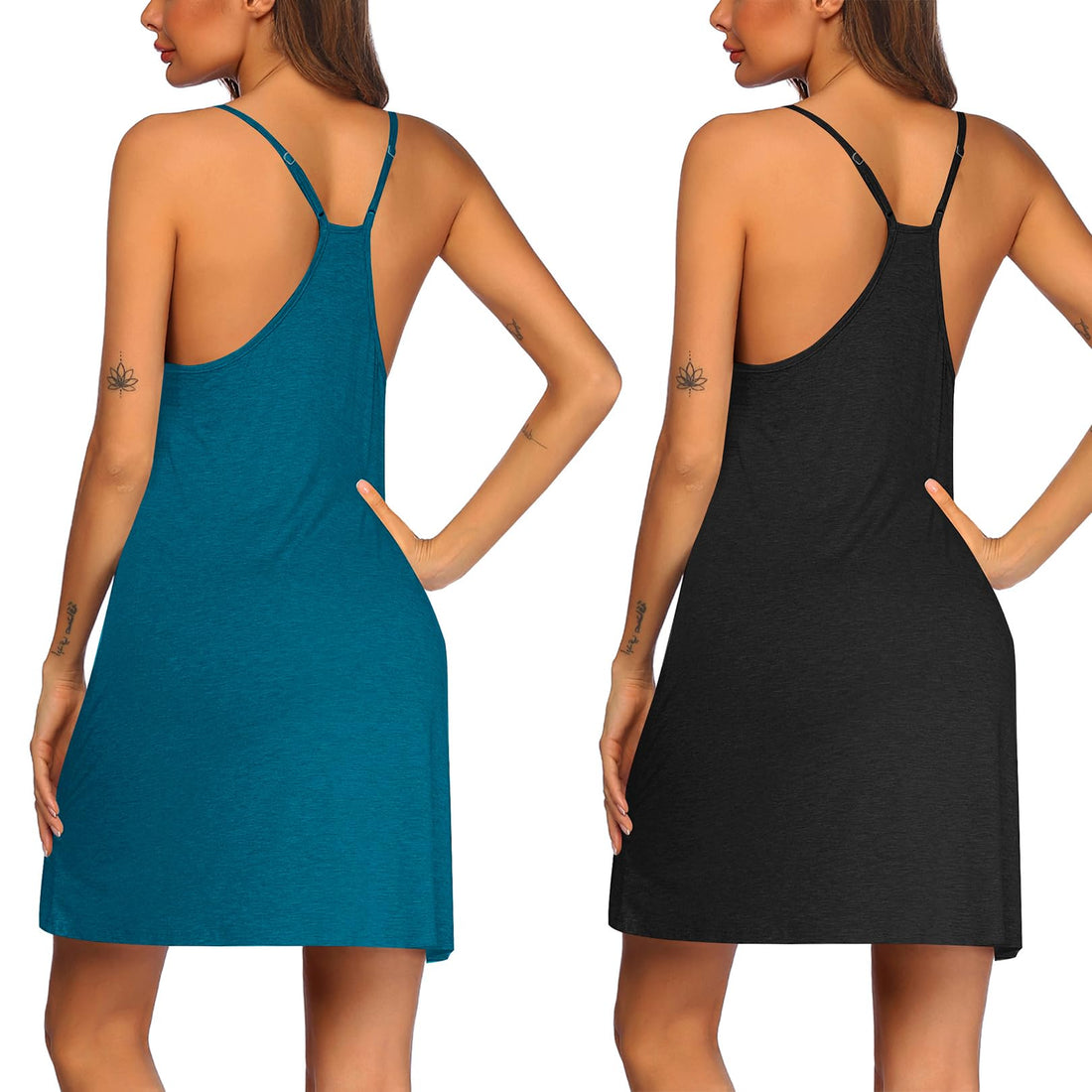 Ekouaer 2 Pack Nightgown for Womens Sleeveless Sleepwear Sleep Tank Chemise | Racerback Sleep Dress Sexy Nighties Ladies Night Dress Soft Pajama Dress Cami Nightgown with Adjustable Spaghetti Straps WEBE CLOTHING