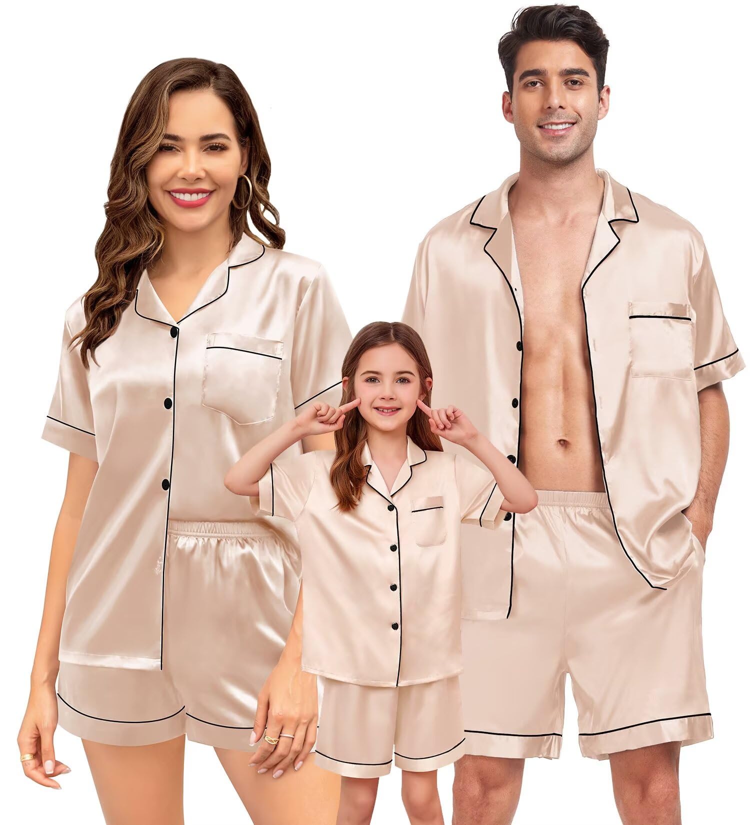 SWOMOG Couple Matching Pajamas Sets Women & Men Button Down Silk Pjs Men Short Sleeve Soft Lounge Sets 2 Pcs Loungewear