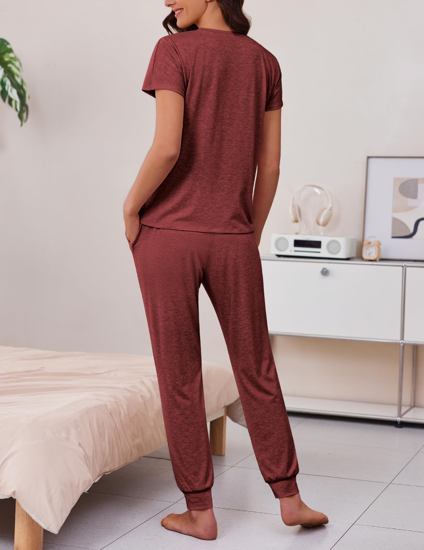 Ekouaer 2 pack Pajama Sets for Womens Jogger Pants Pjs Short Sleeves Lounge Set Soft Sleepwear with Pockets WEBE CLOTHING
