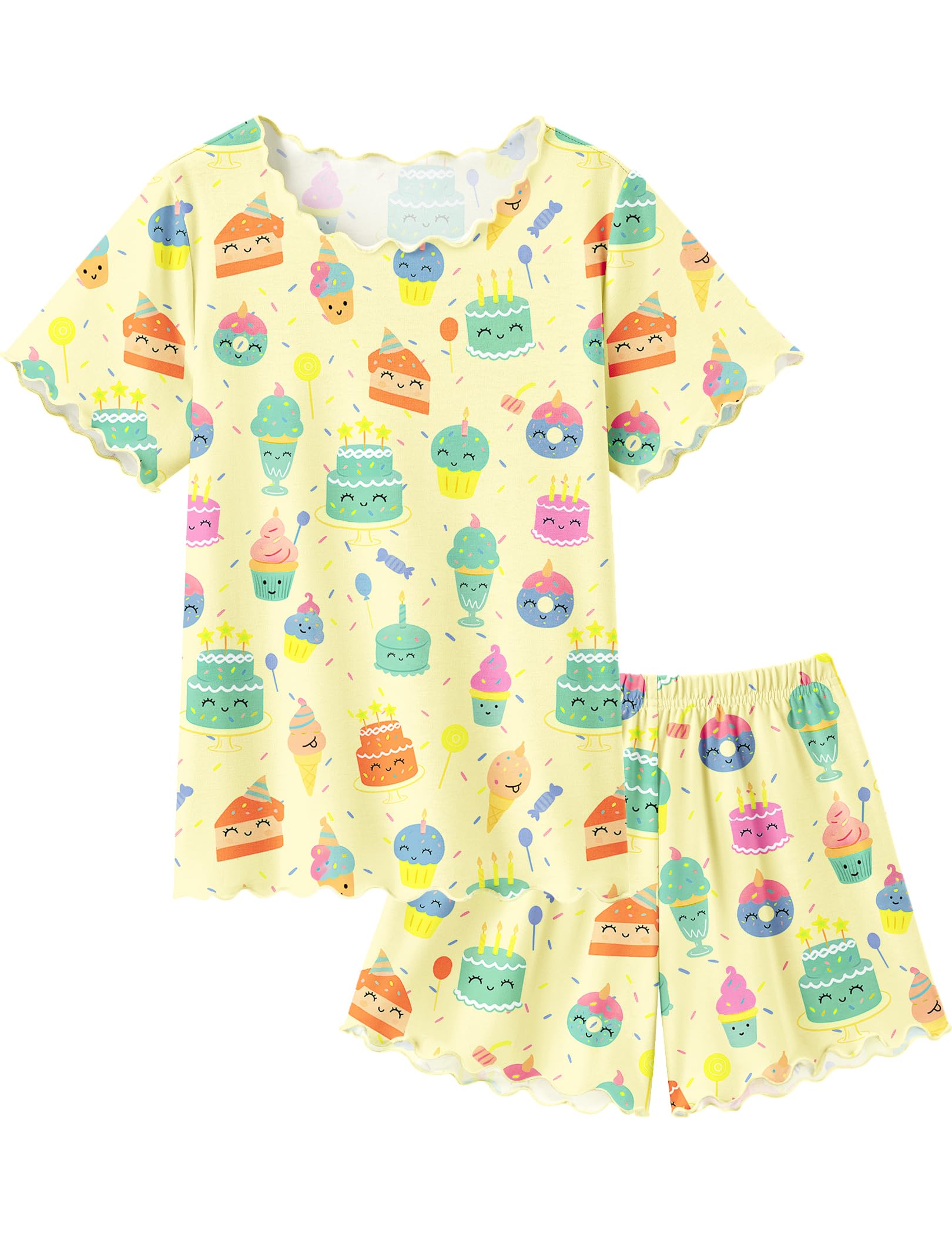 Arshiner Girls Pajama Set Short Sleeve Lounge Set Soft Shirring Summer Sleepwear Pj Sets