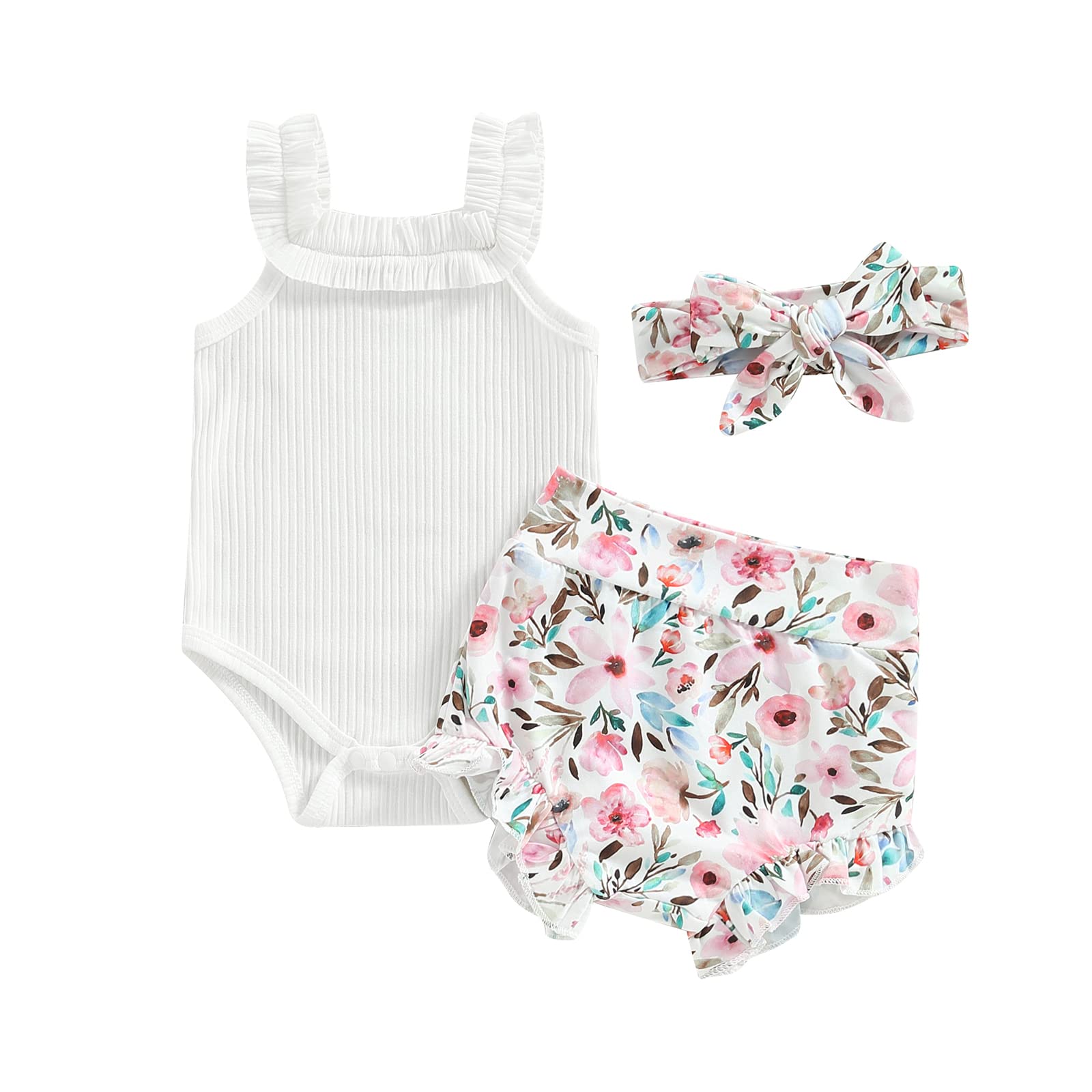 Newborn Baby Girl Summer Clothes Sleeveless Floral Top Ribbed Shorts Boho Outfit Set WEBE CLOTHING