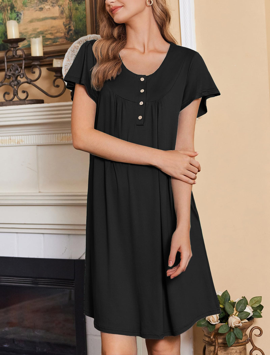 Ekouaer 2 Pack House Dresses for Women with Pockets Short Sleeve Moo Moos | Ruffle Sleeve Mumu Dress, Soft Button Front Nightgown, Two Side Pockets, Comfy Sleepwear, Perfect for Your Mom, Grandma, Gift WEBE CLOTHING