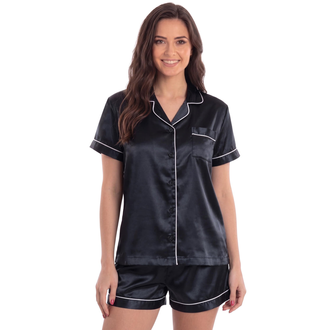 Just Love Women's Satin Pajama Set, Short Sleeve Button Down Top with Notch Collar and Matching Shorts