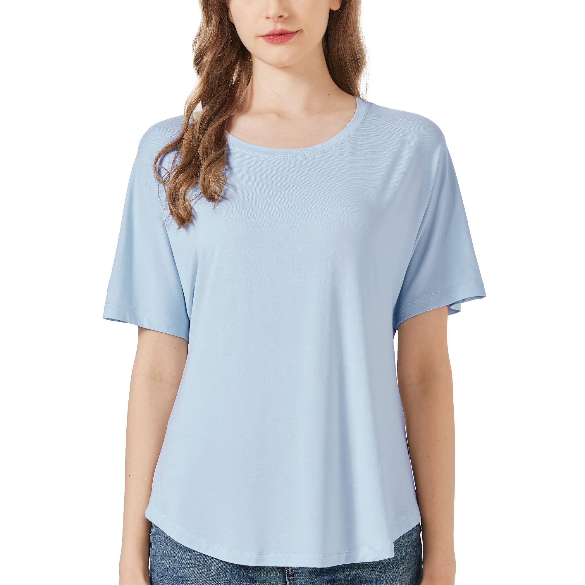 netdraw Women's Ultra Soft Bamboo Viscose Dolman Top Loose Fit Trendy Casual Lounge Short Sleeve Pajama Batwing T-Shirt