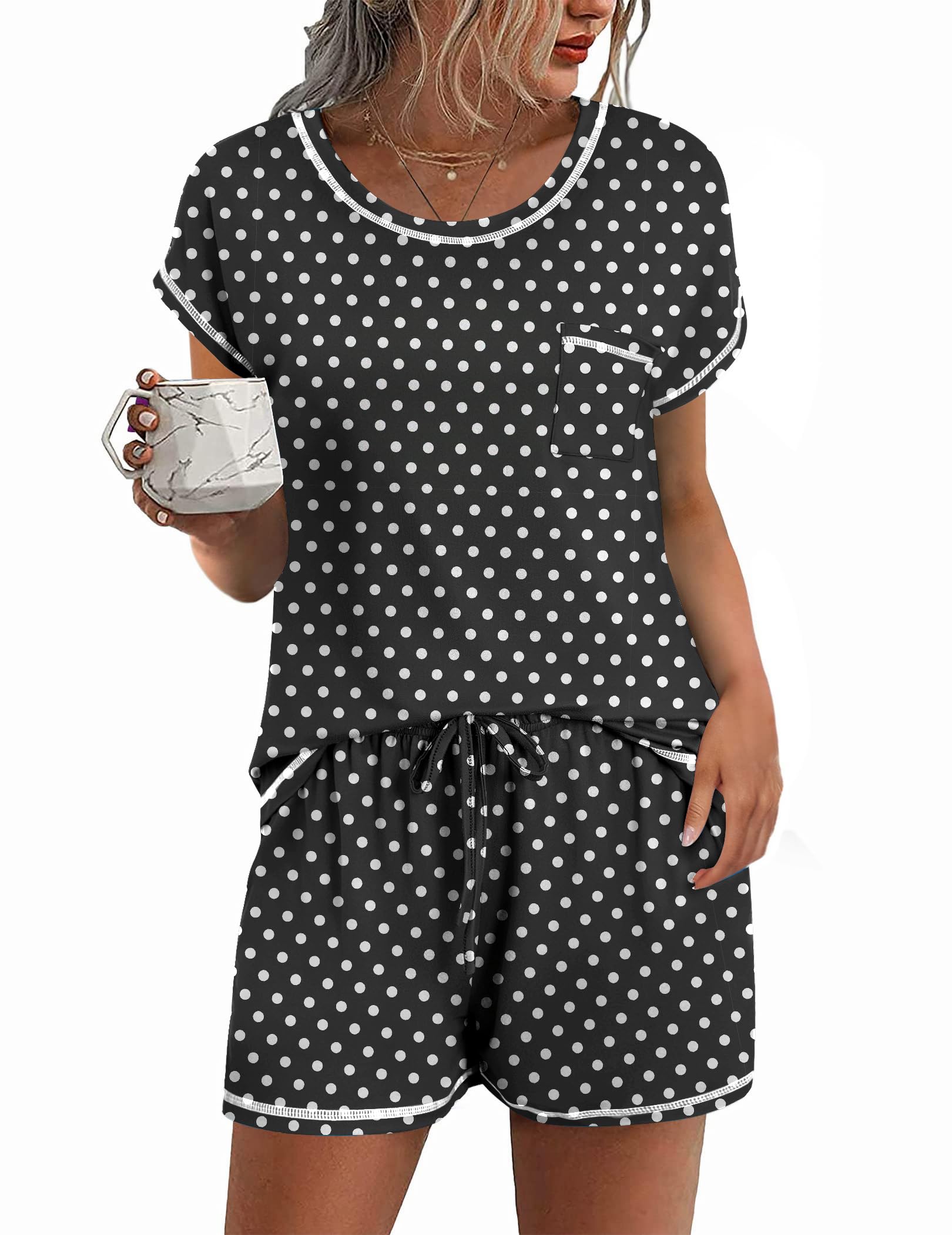 Ekouaer Womens Pajama Sets 2 Piece Soft Short Sleeve Top and Shorts Sleepwear Round Neck Pjs Lounge Set with Pockets