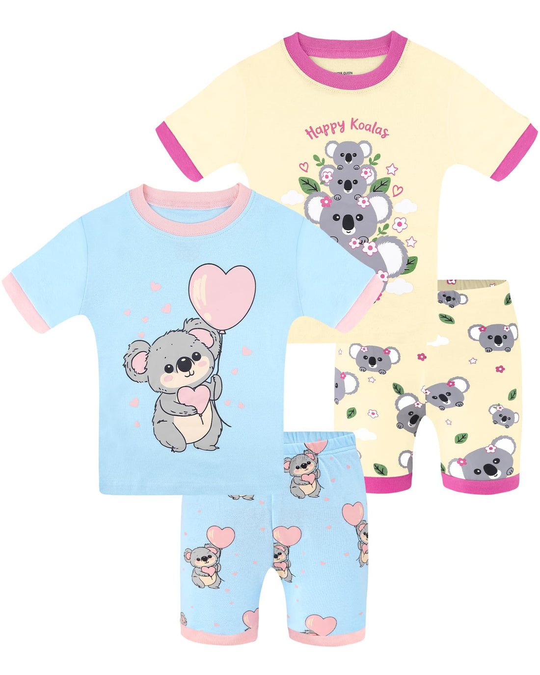 DAUGHTER QUEEN Girls Summer Pajamas Set 4 Pieces 100% Cotton Sleepwear Size 18 Months-12 Years
