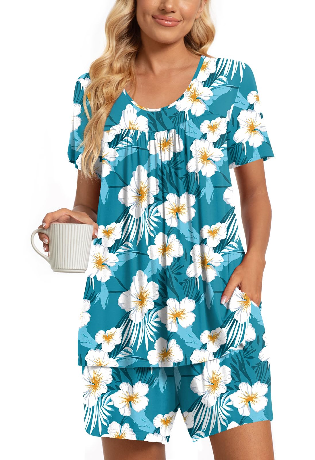 TAOHUADAO 2 Piece Women's Short Sleeve Pajama Sets, Lounge Sleepwear Ladies Pjs Sets with Pockets