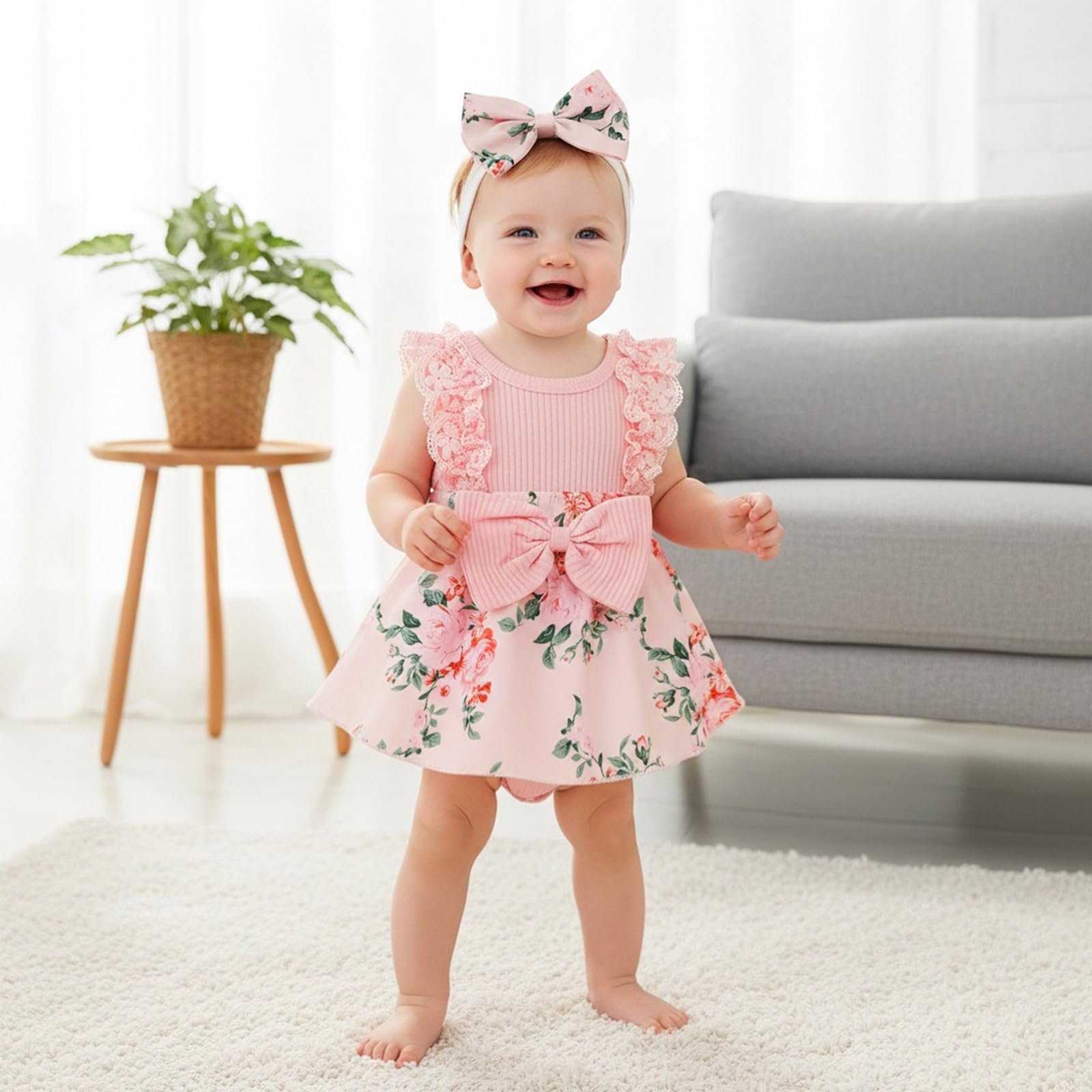 Baby Girl Clothes Newborn Romper Dress Infant Lace Ruffle Sleeveless Summer Outfits with Headband 0-12 Months WEBE CLOTHING