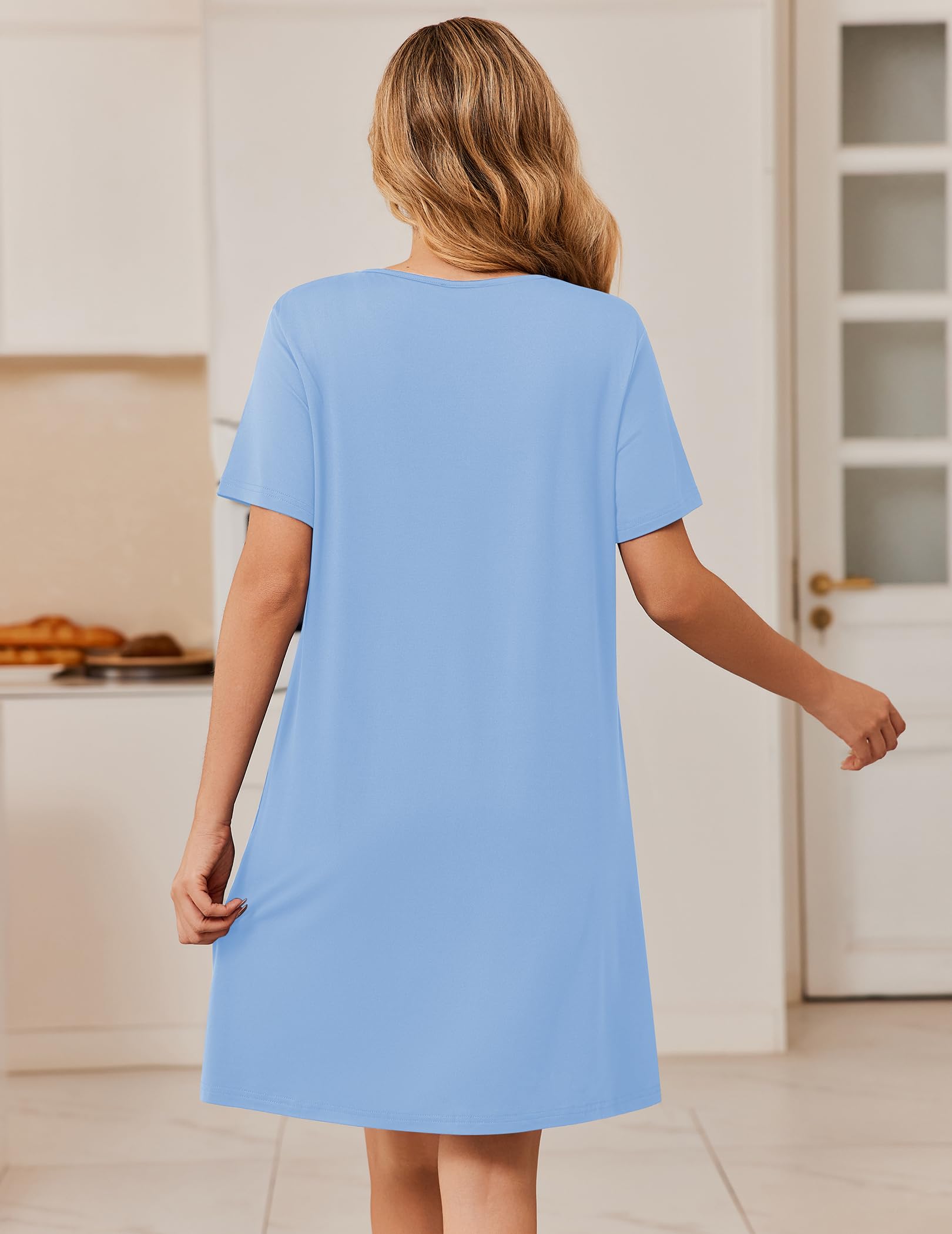Ekouaer Womens Zip Up Robe Lace Short Sleeve Bathrobes | Knee Length Zipper Housecoat, Lightweight Nightgowns,Zipper Front House Coat with Pockets