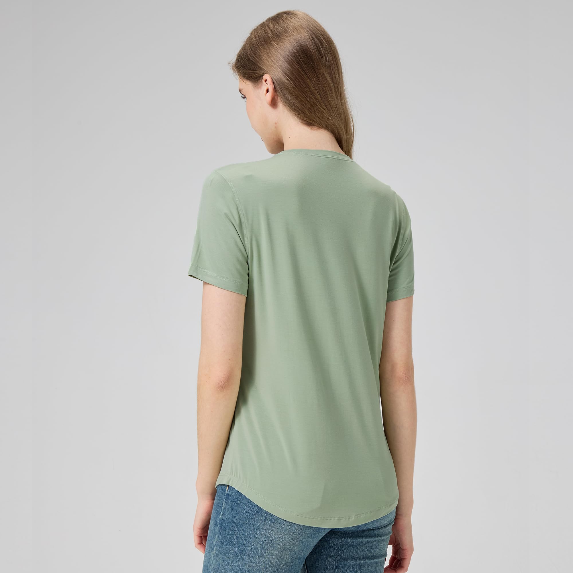 netdraw Women's Soft Bamboo Viscose T-Shirt, Curved Hem Crew Neck Short Sleeve Moisture Wicking Casual Sleep Pajama Tops