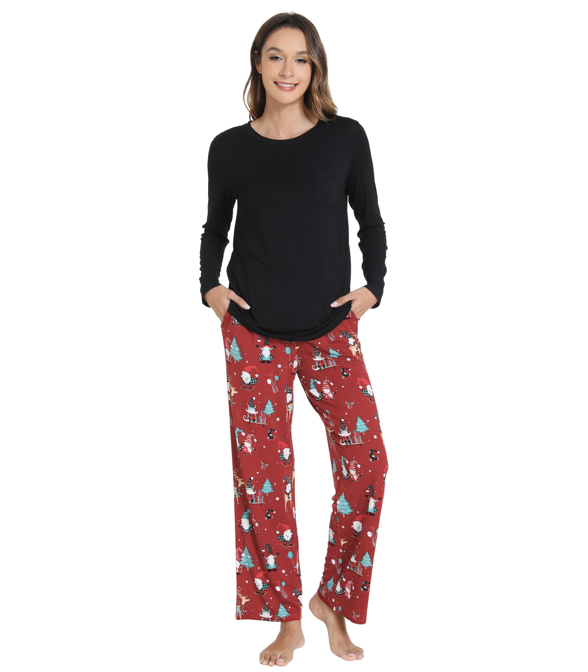 WiWi Bamboo Viscose Pajama Set for Women Super Soft Long Sleeve Top with Pants Loungewear Cooling 2 Piece Pjs Sets S-XXL
