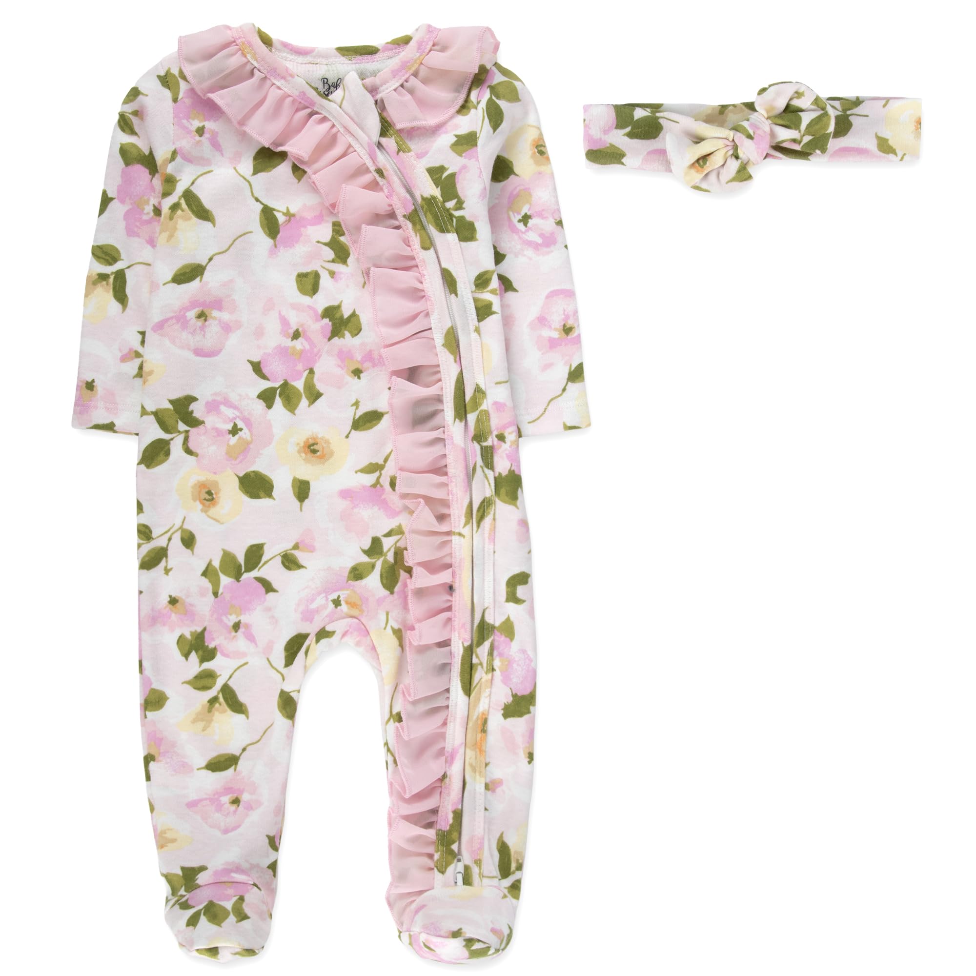 Baby Essentials Baby Girl Sleepers,4 Piece Outfit Set, Romper Footies and Headband – All Season Baby Clothes Gift Set