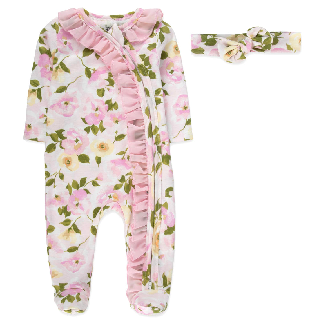 Baby Essentials Baby Girl Sleepers,4 Piece Outfit Set, Romper Footies and Headband – All Season Baby Clothes Gift Set