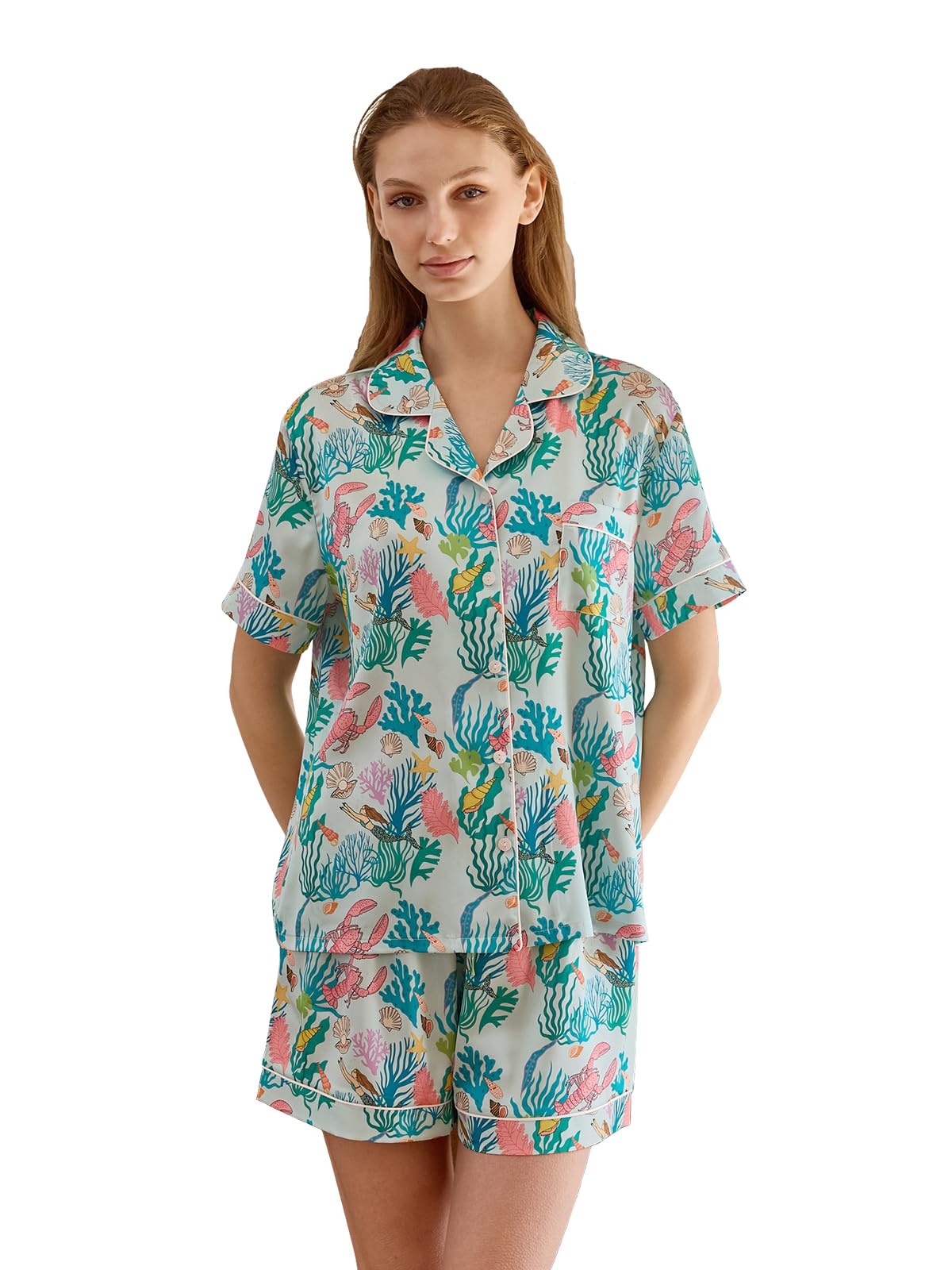Christmas Pajamas Shorts Silk Pjs Women Satin Pajama Cute Print Tee and Shorts Gift Sleepwear 2 Pieces Loungewear