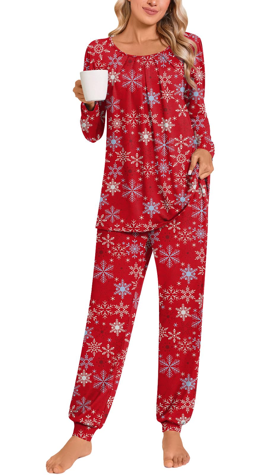 Anymeet Womens Pajama Sets Fall Winter Long Sleeve 2 Piece Sleepwear Soft Lounge Outfits with Pockets
