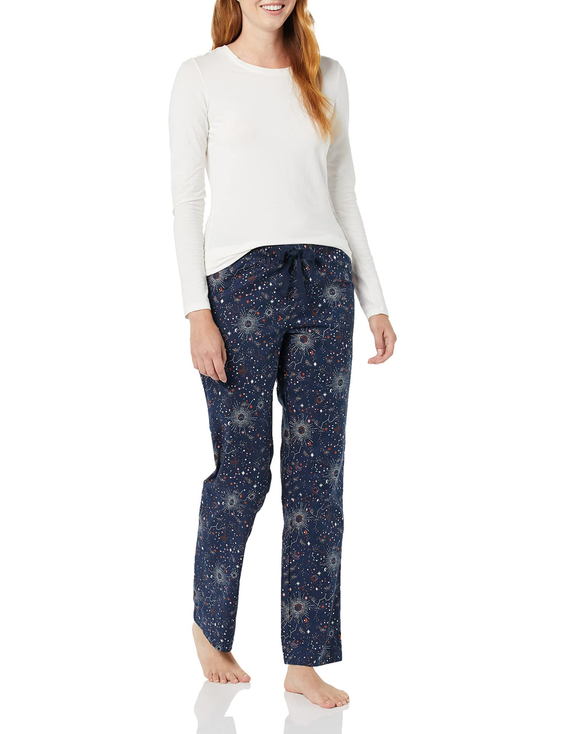 Amazon Essentials Women's Cotton Pajama Pants, Breathable Poplin Sleep Pant with Drawstring Elastic Waist
