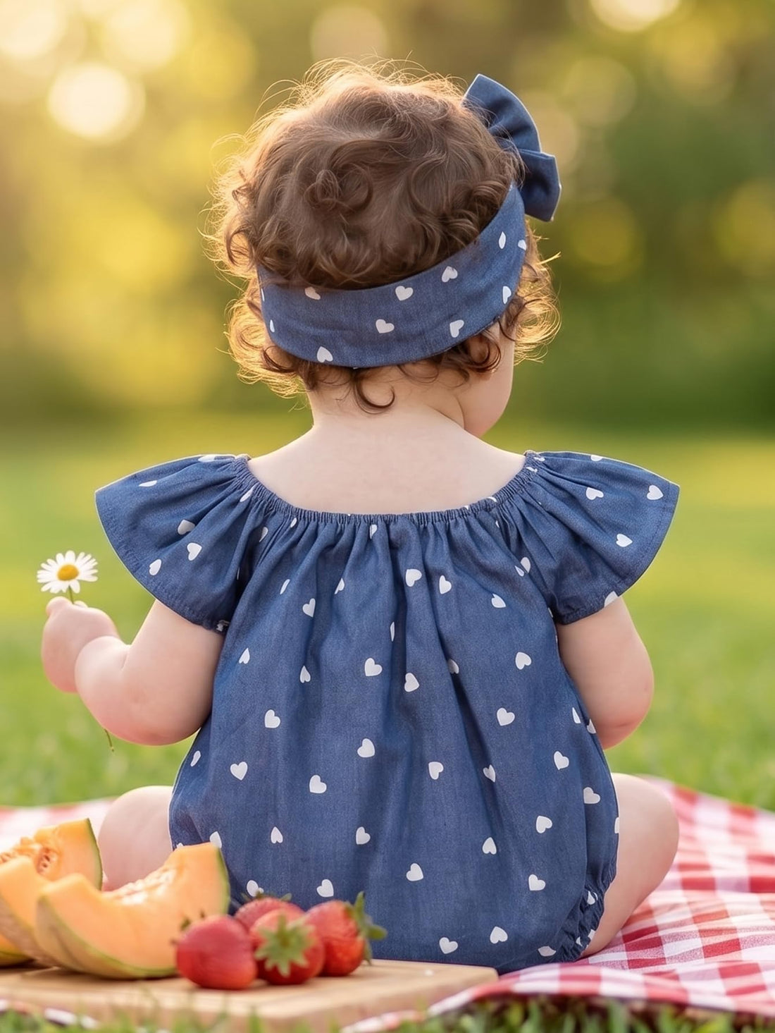 Baby Girl Summer Clothes Outfits Flutter Sleeve Denim Heart Romper One Piece Jumpsuit Bodysuit WEBE CLOTHING