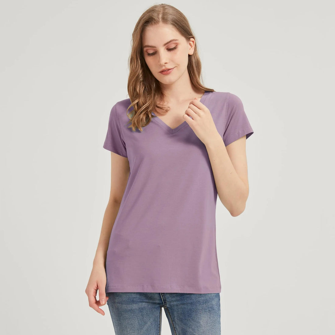 netdraw Women's Ultra-Soft Bamboo Viscose Cotton V-Neck Short Sleeve T-Shirt, Casual Summer Tops for Lounge Sleep Pajama