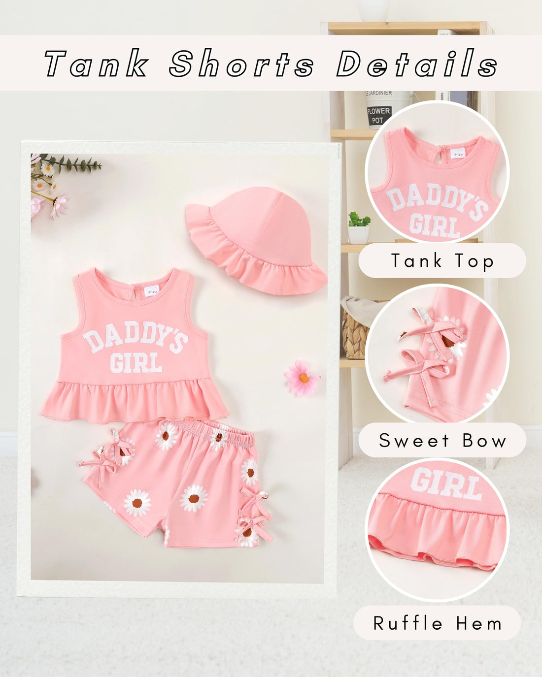 SODLON Baby Girl Clothes Infant Toddler Summer Outfits Clothing Sleeveless Ruffle Tank Top Shorts Sets with Hat for Girls WEBE CLOTHING