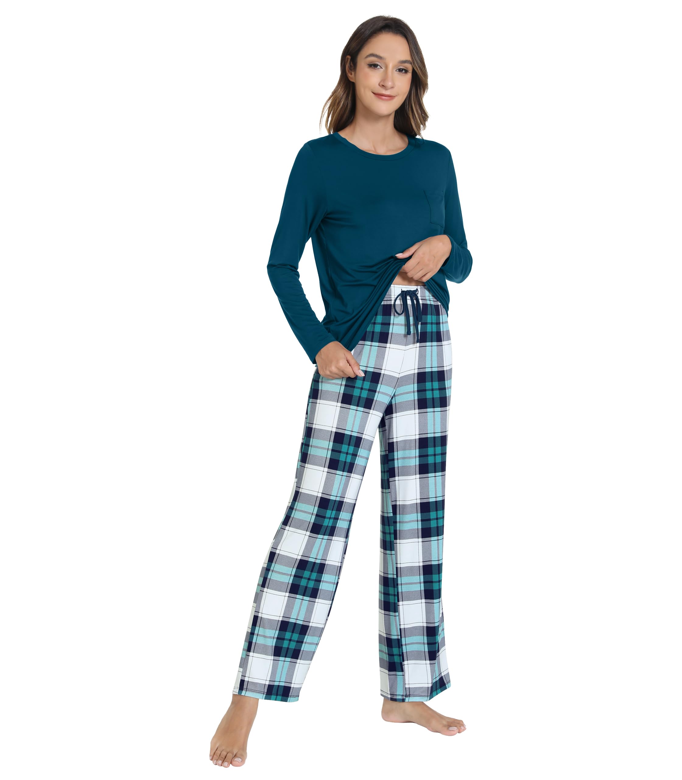 WiWi Bamboo Viscose Pajama Set for Women Super Soft Long Sleeve Top with Pants Loungewear Cooling 2 Piece Pjs Sets S-XXL