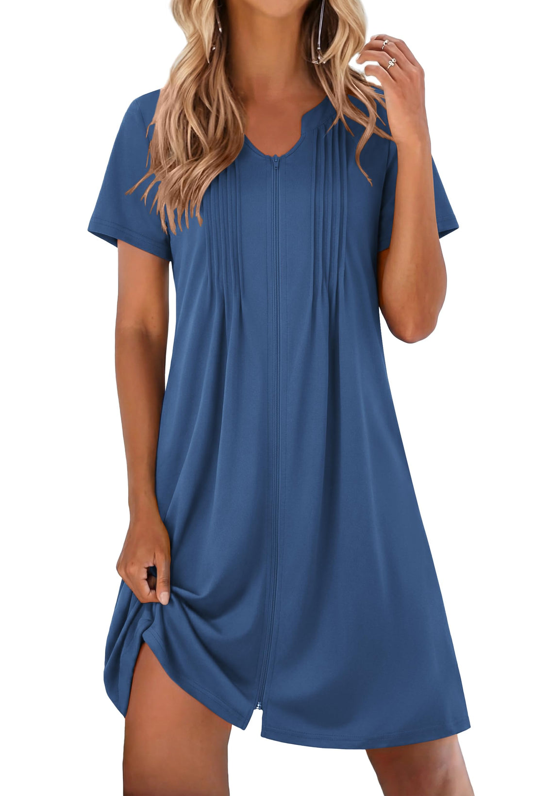 EKOUAER Women Zipper Robes Short Bathrobe Lightweight Mumu Duster House Coat with Pockets Soft Moo Moo Nightgown WEBE CLOTHING