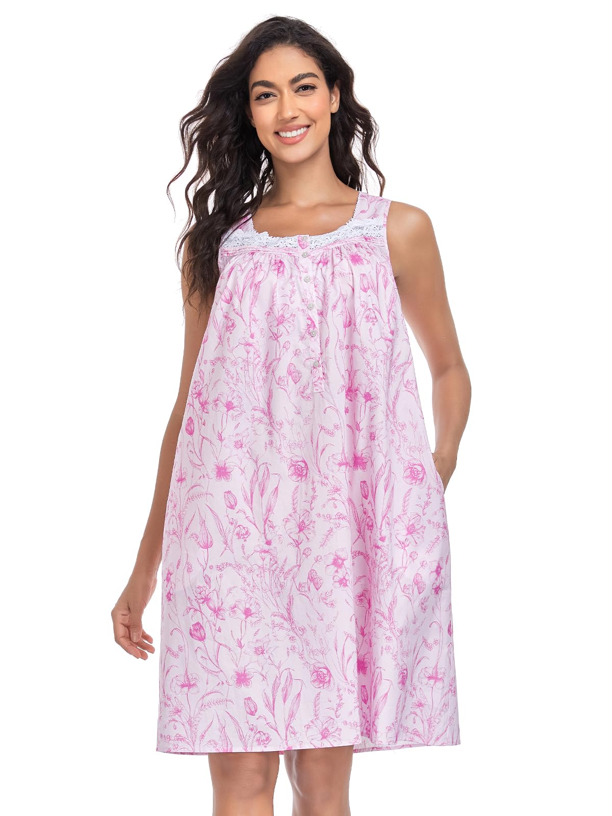 Sleeveless Nightgowns for Women 100% Cotton Nightgown Sleep Dress Soft Ladies Gowns Sleepwear Nightdress WEBE CLOTHING