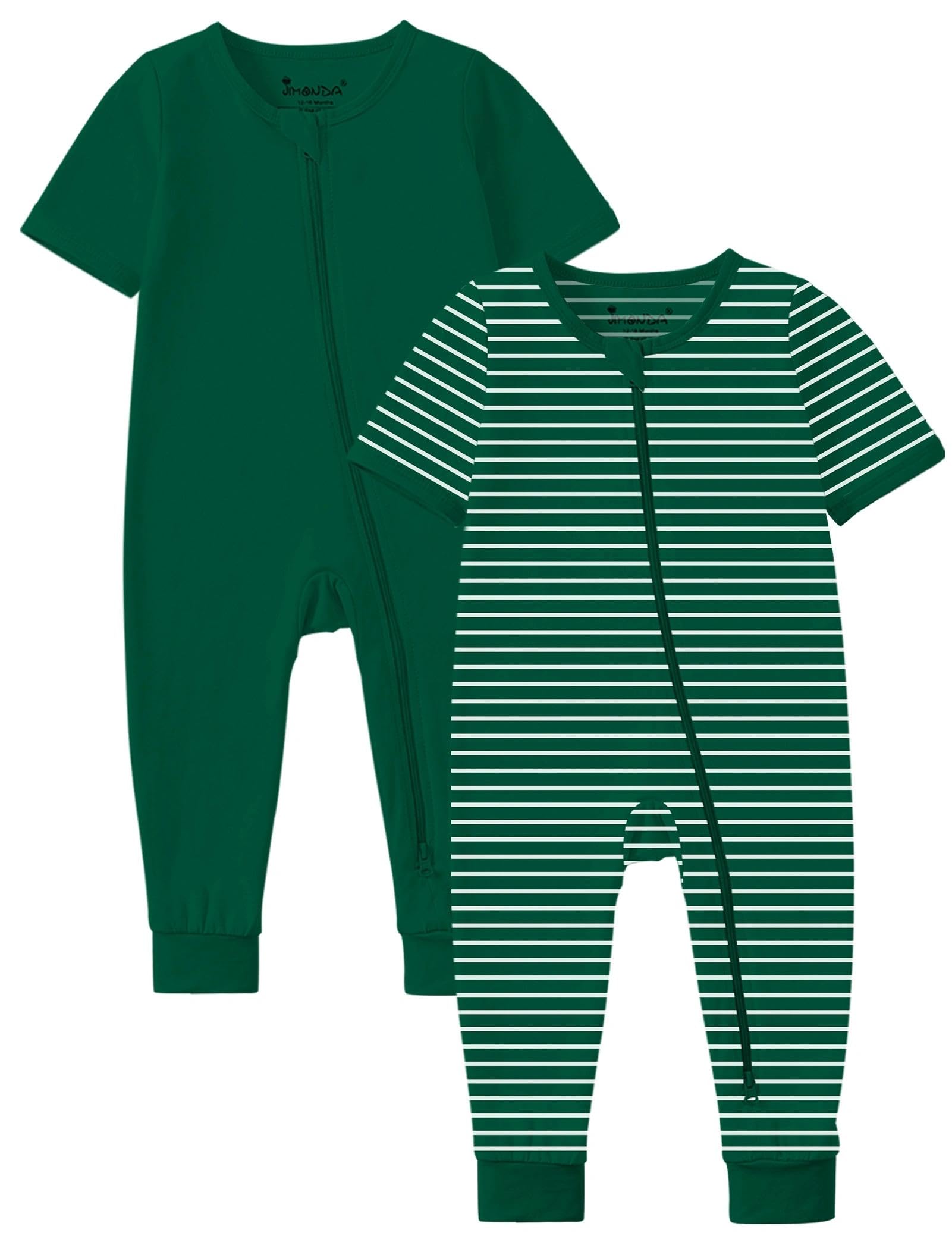 Jimonda Baby Romper 2 Pack Short Sleeve Pajamas Footless Sleepers Baby Boys Girls 2 Way Zipper Pjs Sleep and Play Clothes