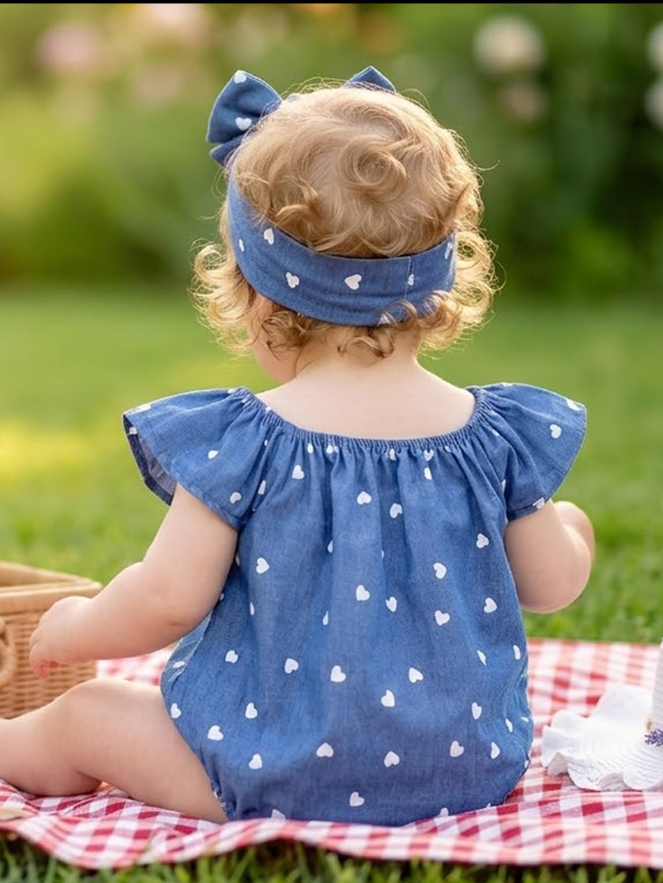 Baby Girl Summer Clothes Outfits Flutter Sleeve Denim Heart Romper One Piece Jumpsuit Bodysuit WEBE CLOTHING