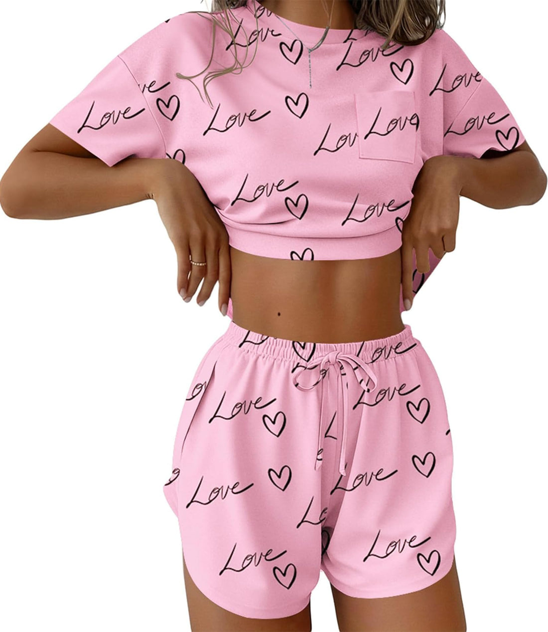 Women's 2 Piece Pajama Set Short Sleeve Sexy Side Split Short Lounge Set Cute Comfy Sleepwear Loungewear